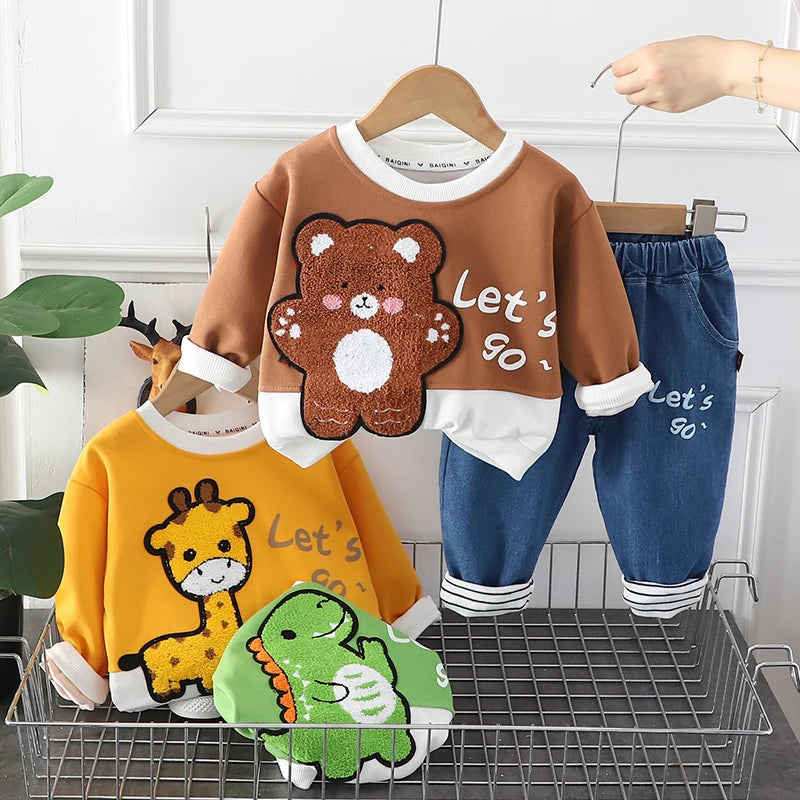 New Autumn Children Kids Boys Girls Clothes Cotton Animal Hoodies Pants 2Pcs/sets Infant Toddler Casual Tracksuit 1 2 3 4 5 Ages