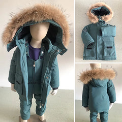 Children Down Suit Winter and Autumn Warm Boy Jacket Natural Fur Collar Baby Girls Snowsuit Coat Kids Parkas Outwear 1-5 Years