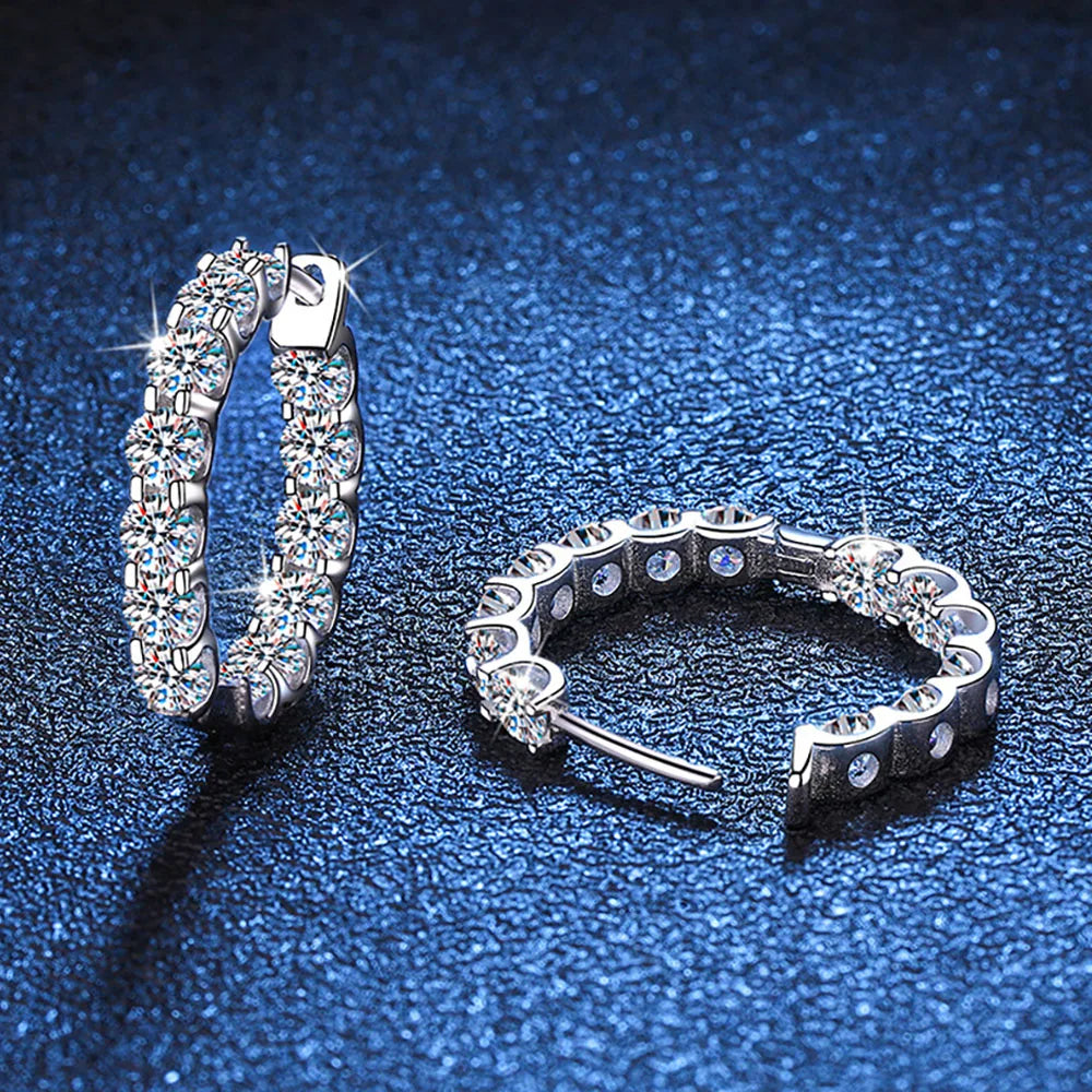 Serenty 2.6cttw D Color 3mm All Moissanite Hoop Earrings For Women S925 Silver Bull Head Wedding Stud Earring Plated 18K Jewelry
