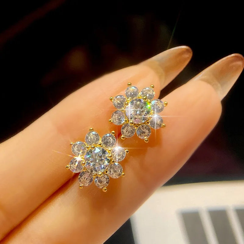 DW 0.5CT Moissanite Diamond Flower Stud Earrings for Women Real 925 Sterling Silver Solitaire Eternity Wedding Party Jewelry
