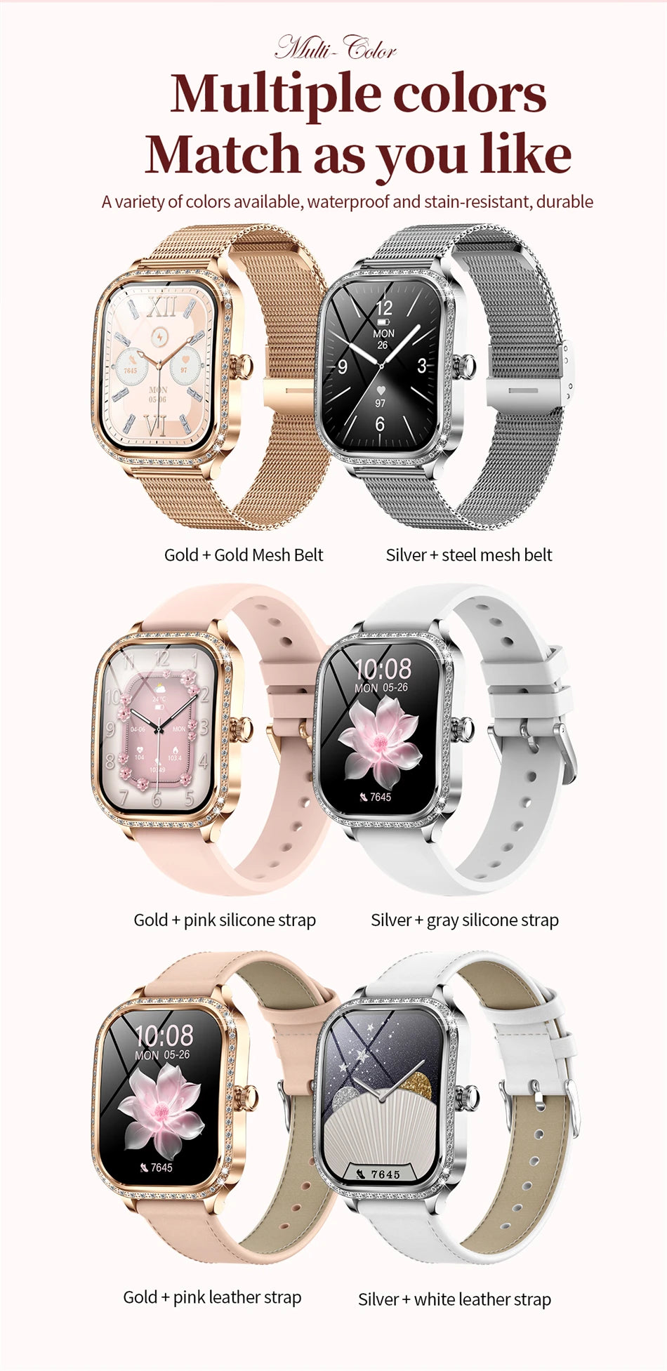 New Luxury Smart Watch Women 1.75" HD Display Heart Rate Sport Fitness IP68 Waterproof Bluetooth Call Smartwatch For Lady Gift