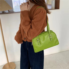 Fashion Women Green Big Shoulder Bags PU Leather Female Purse Handbags