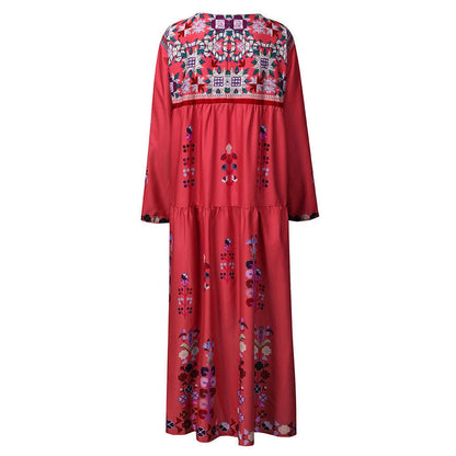 Plus Size Long Dress for Women Clothing 2023 Autumn Bohemian Dresses Casual Vestido Robe Female Oversized Loose Floral Skirt