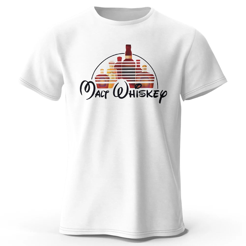 Men's Malt Whiskey Printed T-Shirt 100% Cotton Oversized Funny Graphic Tees for Men Women Summer Tops