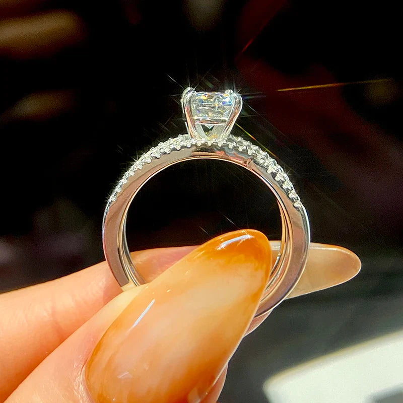 S925 Sterling Silver Elegant Round 1CT Moissanite Diamond Pledge Love Rings for Women Engagement Wedding Luxury Fine Jewelry