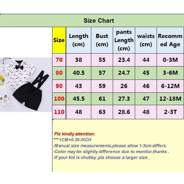 0-24 Months Baby Boys Costumes Short Sleeve Bodysuit with Bow + Suspender Pants Wedding Parties Festivals Gentleman Clothing
