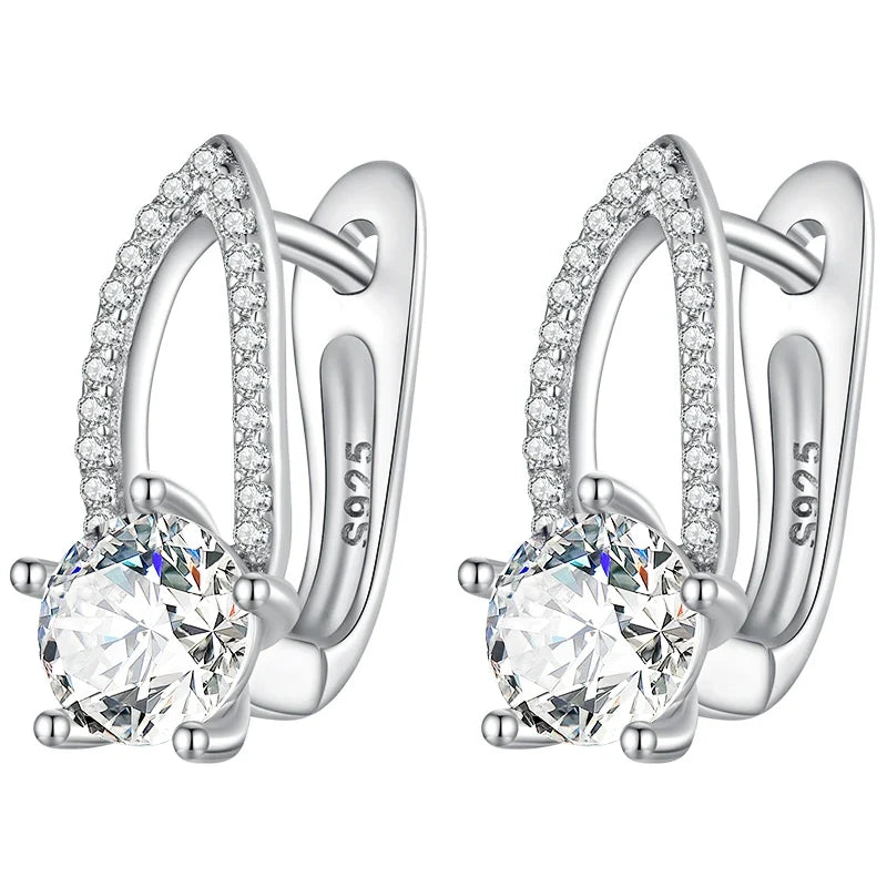 WOSTU 925 Sterling Silver European Simple CZ Ear Buckles Heart Hoop Earrings for Women Wedding Gift Minimalism Jewelry E737