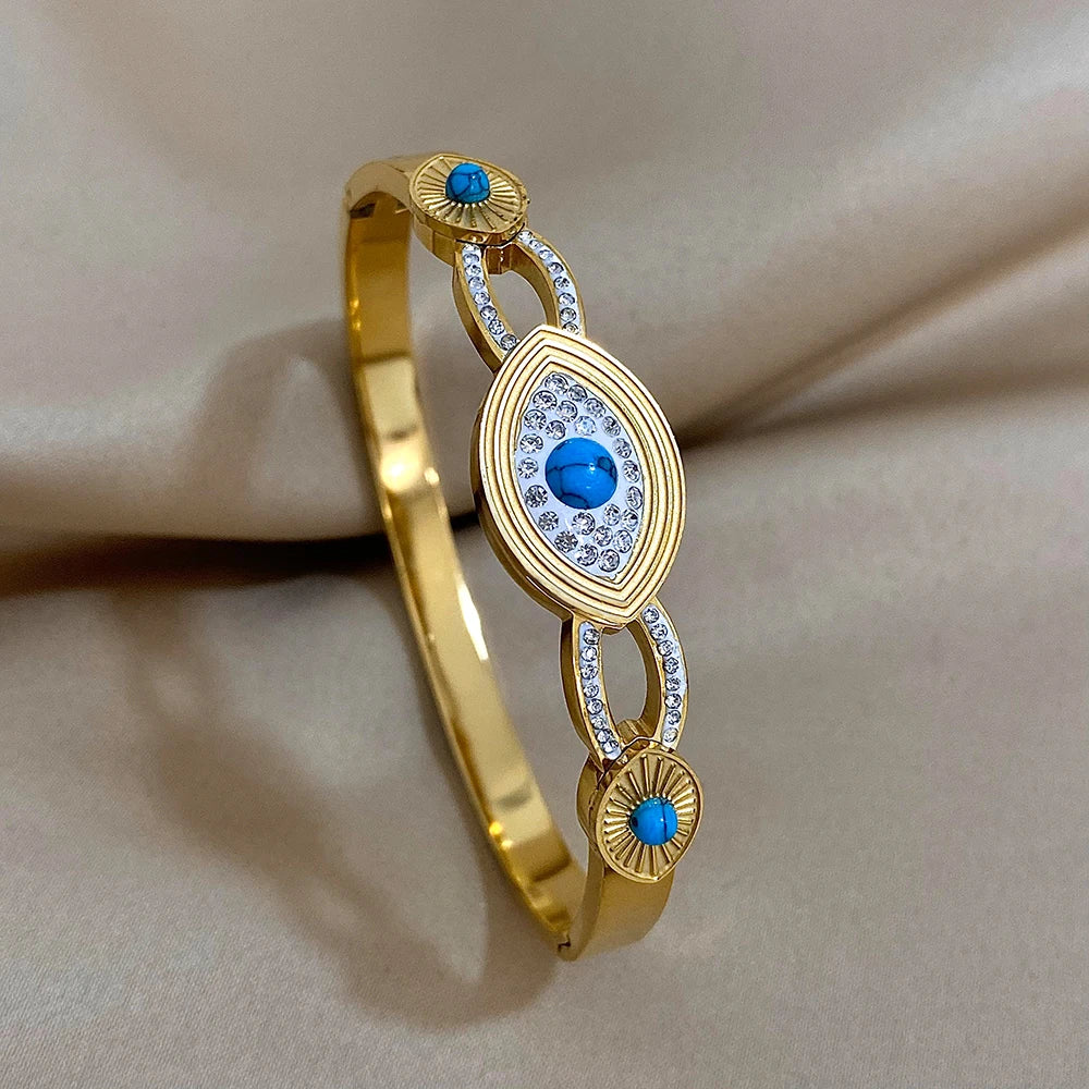Evil Eye Bracelet Exquisite Stainless Steel Hollow Evil Eye Decorative Charm Bracelet Bangles with Rhinestones