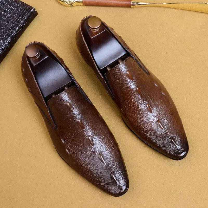 HNXC Men Dress Shoes Crocodile Pattern Black Casual Men Luxury Loafers Suit Formal Genuine Leather Men Wedding Oxford Shoes