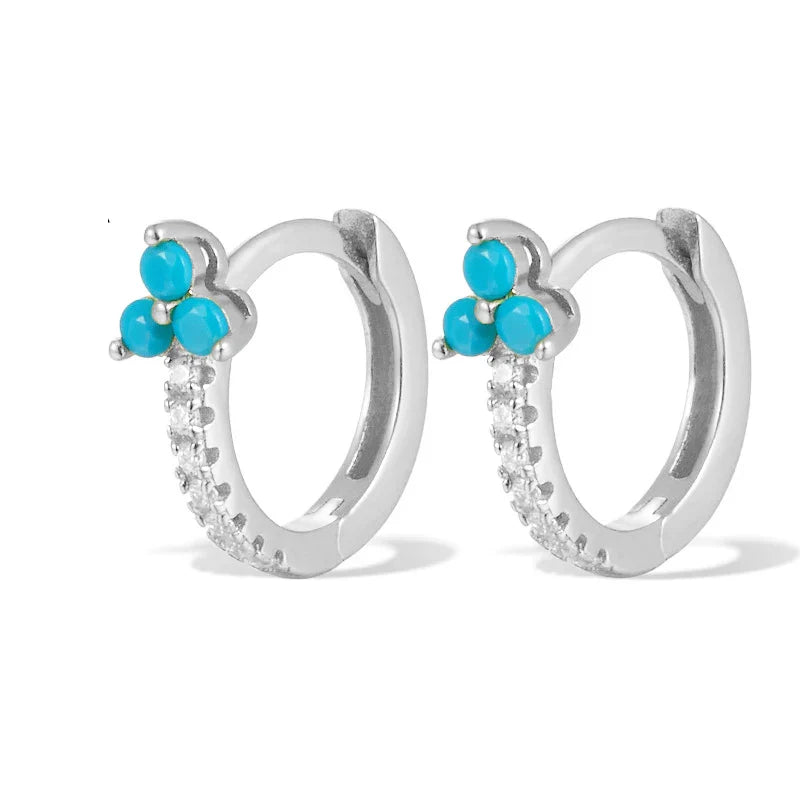 WANTME 925 Sterling Silver Romantic Color Zircon Three-petal Flower Stud Earrings for Women Fashion Huggies Piercing Jewelry