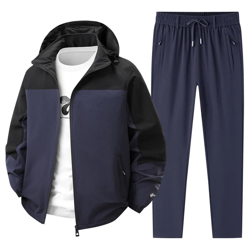 Men Spring Autumn Sport Set Comfortable Breathable Detachable Hooded Jacket Pant Set Training Morning Fitness Running Sport Suit