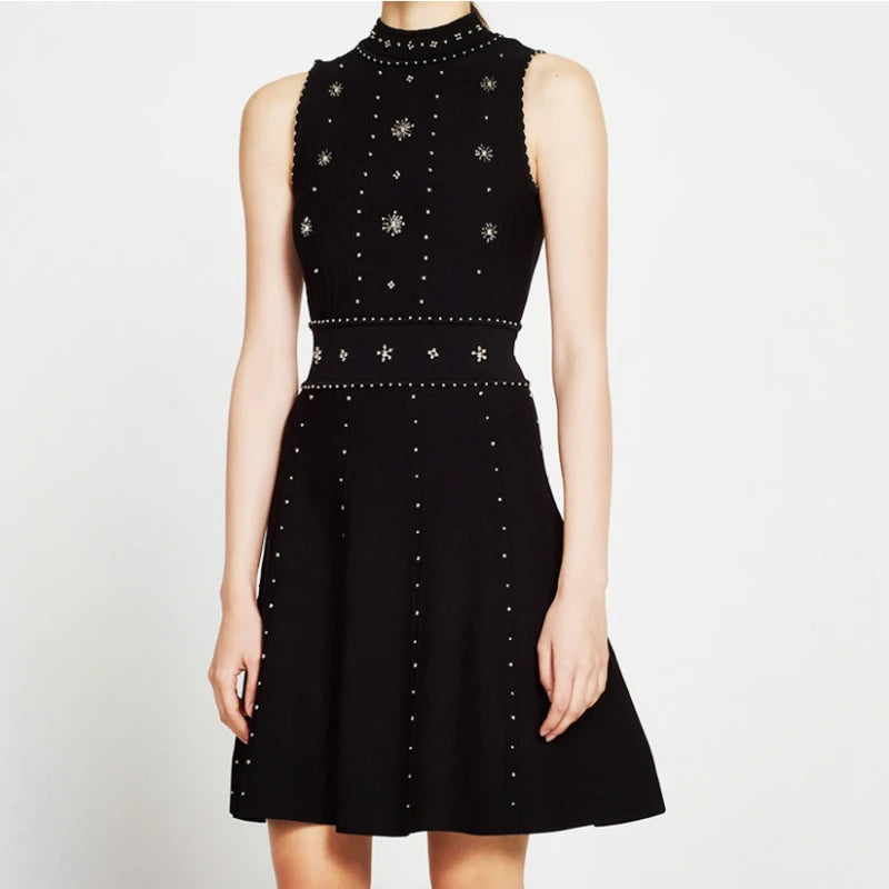 Evening wear Dresses: Women Slim Sleeveless Beading Female Vintage Dresses