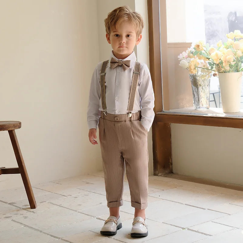 Children's Boys Khaki Striped Suit Set Formal Luxurious Kids Boys Wedding Suit Elegant Kids Boy Suit 1-10Y Boys Suits Outfit Set