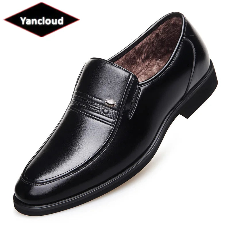 Decent Soft Leather Shoes Mens Footwear 2023 Fall winter Business Formal Dress Shoes with Fur Warm Elegant Suit Office Shoes