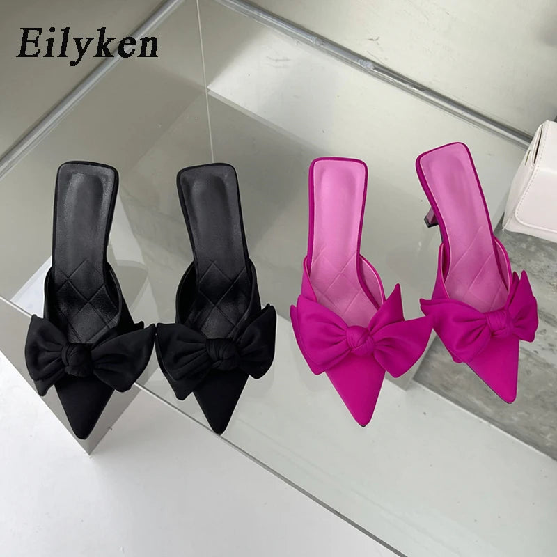 Eilyken Autumn Big Butterfly-knot Women Slippers Sandals Shallow Pointed Toe Mules Stripper High Heel Pumps Ladies Shoes