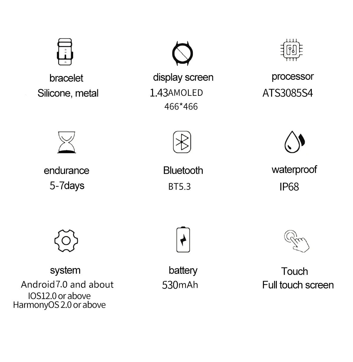 NORTH EDGE GPS Sports Smart Watch 1.43'' Amoled Display AOD Mens Watch Bluetooth Call Altitude Barometer Compass IP68 Waterproof