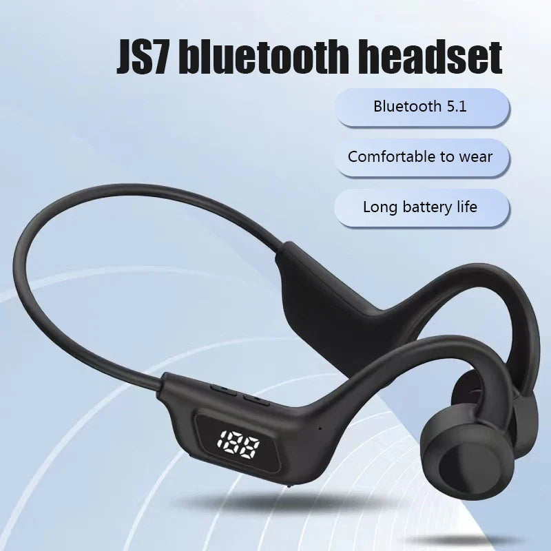 JS7 Bone Conduction Headphones Tf Card Digital Display Fone Headset Hands-free Call Auriculares Sports Open-ear Earphone
