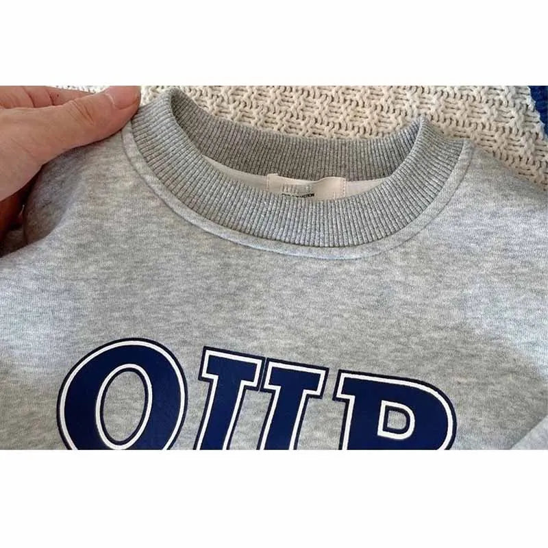 2-6 Years Boys Round Neck Sweater Sets Boys Warm Casual Loose 2Pcs Autumn Spring New Children's Long-Sleeved Letter Sports Suit