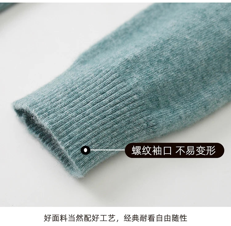 Merino Wool Hot Cardigans Men Lapel Pullover Long Sleeve POLO Neck Sweaters