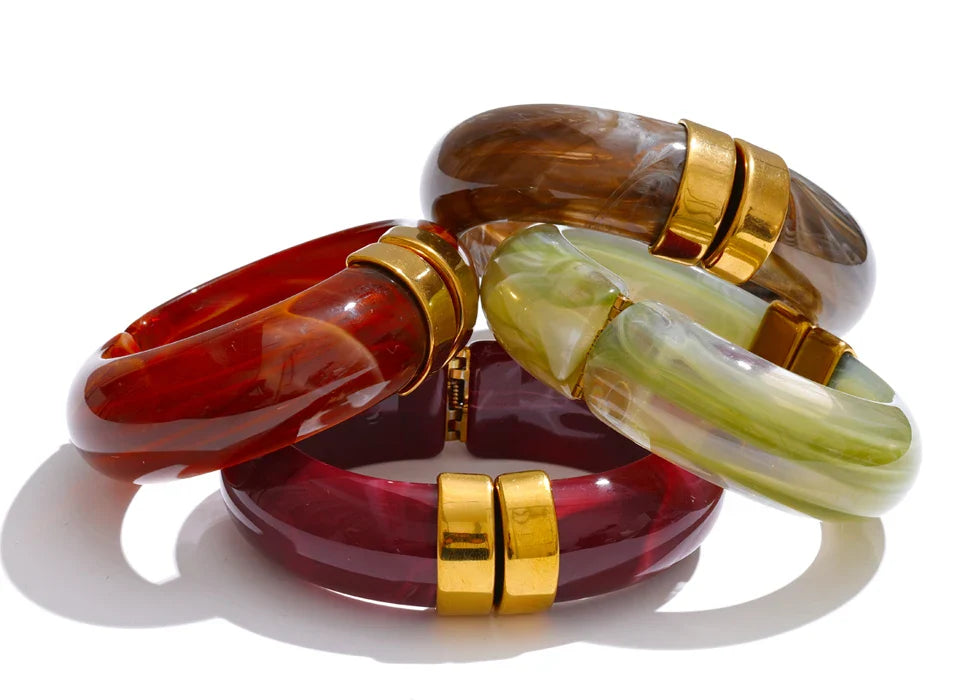 Yhpup 66mm Green Pink Brown Purple Acrylic Thick Bracelet Bangle for Women Stainless Steel Arrivals 2025 Wrist Jewelry Gift