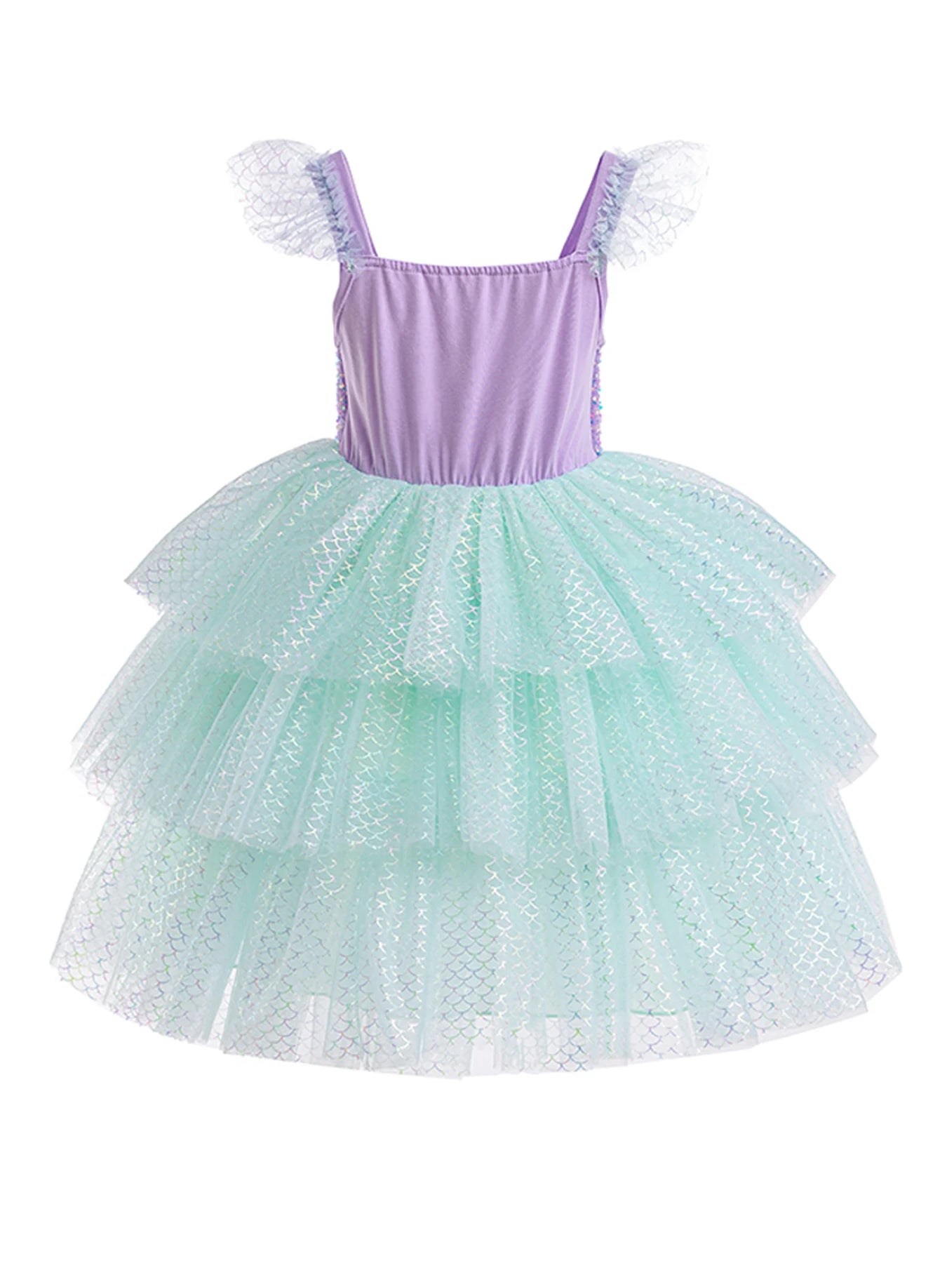 Girls Elegant Rainbow Princess Dress With Bowknot Flutter Trim Mesh Dress Tutu Dress For Party, Performance Tutu Dress