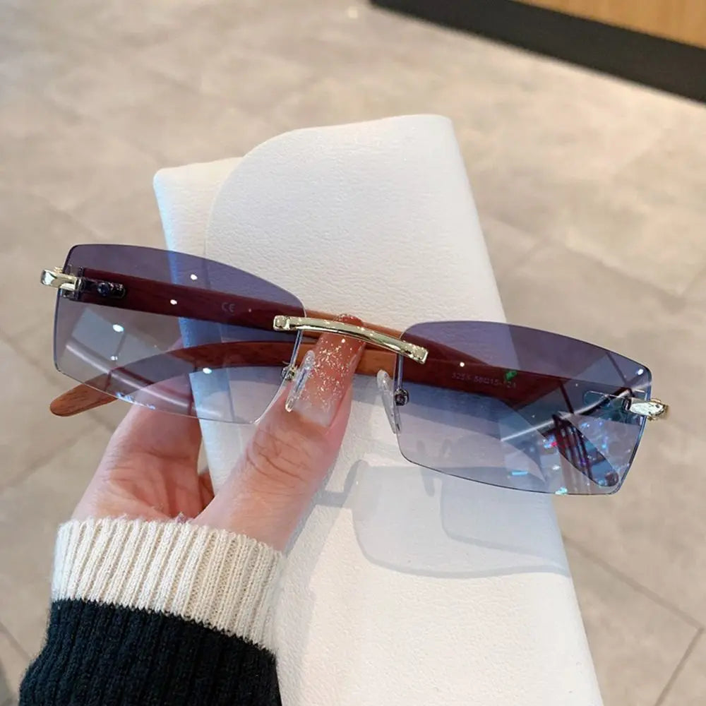 Trendy Punk Sunglasses Rimless Rectangle Sun Glasses for Men Women Fashion UV400 Driving Shades Frameless Gradient Eyewear