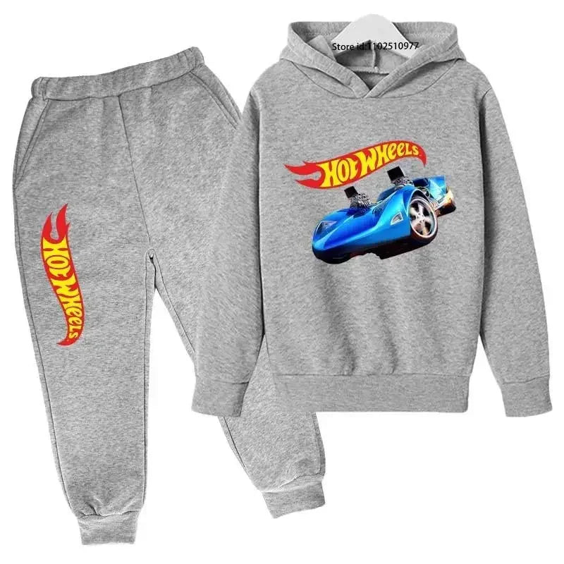 Hot Wheels Kids Spring Autumn Casual Tracksuits 3-13 Years Boys Girls Pullover Hoodie+Pants Suits Children Clothes Sets