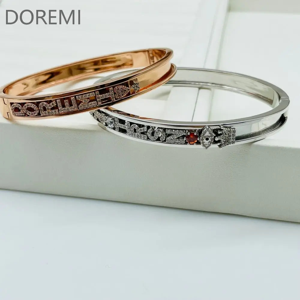 DOREMI Personalized Charms Slide Bangle English Letters 12 Birthstone Charm Heart Star Slide Bangle
