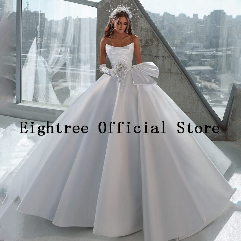 White Bridesmaid Dresses: Boho A-Line Wedding Dresses Strapless Dress Without Gloves