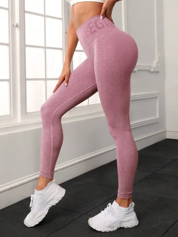 Letter Honey Peach Hip Yoga Pants High Waist Lift Hip Tight Fitness Leggings