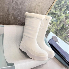 White Platform Mid-Calf Boots Ladies Brand Designer Winter Genuine Leather Warm Shoes for Women Elegant Slip-On Botas Mujer