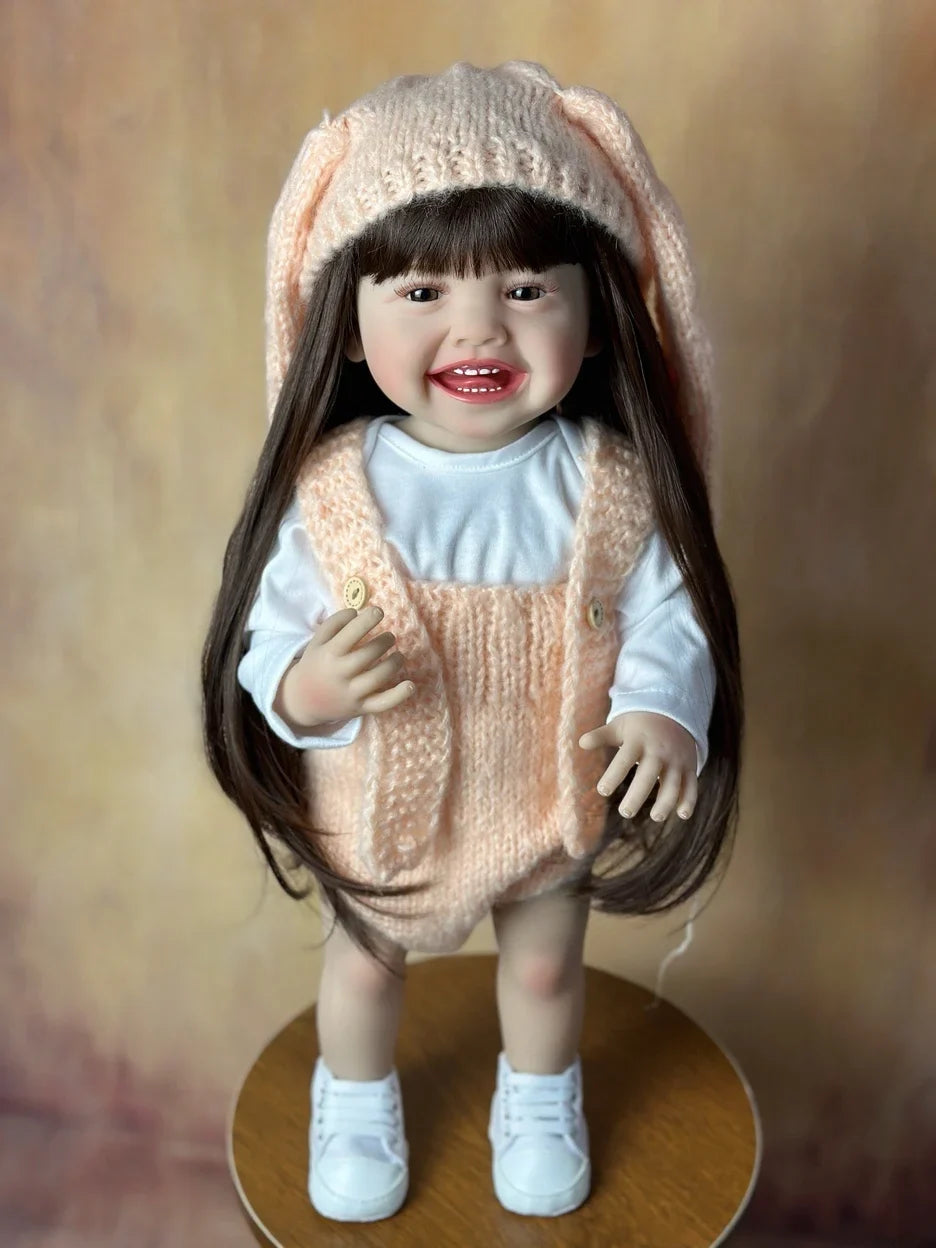 BZDOLL 55CM 22Inch Can Stand Reborn Baby Lifelike Girl Doll Full Soft Silicone Body Princess Toddler Bebe Birthday Gift