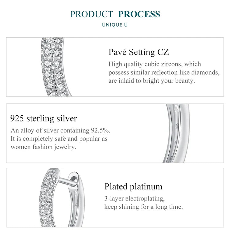 WOSTU 925 Sterling Silver European Simple CZ Ear Buckles Heart Hoop Earrings for Women Wedding Gift Minimalism Jewelry E737