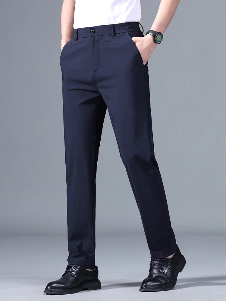 Summer Good Stretch Smooth Trousers Men Business Elastic Waist
