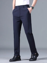 Summer Good Stretch Smooth Trousers Men Business Elastic Waist