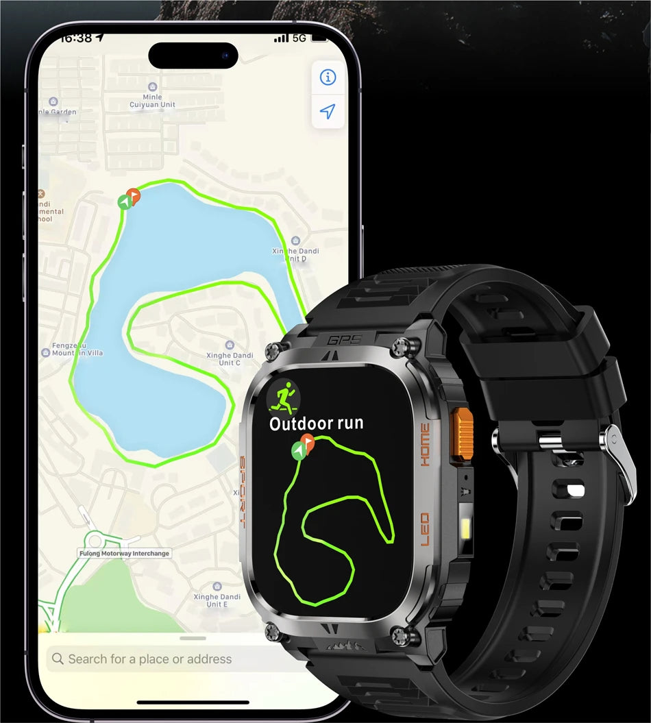 2025 New GPS Tracker Smart Watch Men LED Flashlight 1.96'' HD Screen Compass Watches Bluetooth Call Waterproof Sports Smartwatch