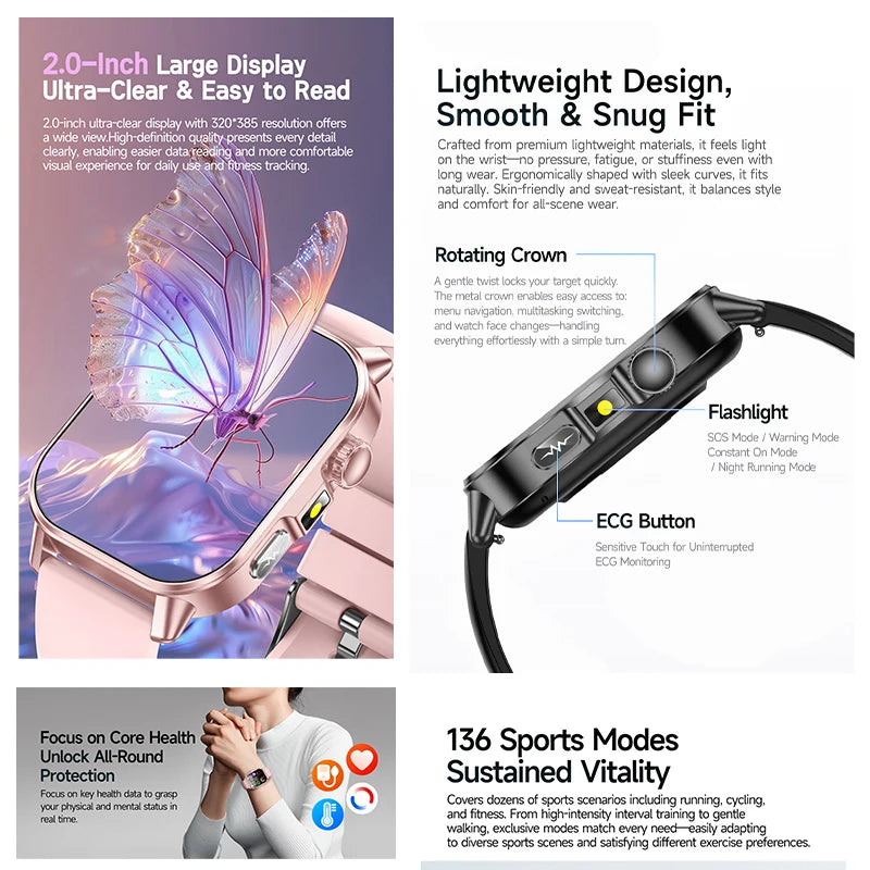 Body Composition analysis Monitoring Smart Watch Men ECG Heart Rate Blood pressure Uric Acid Health Tracker Smartwatches 2026New