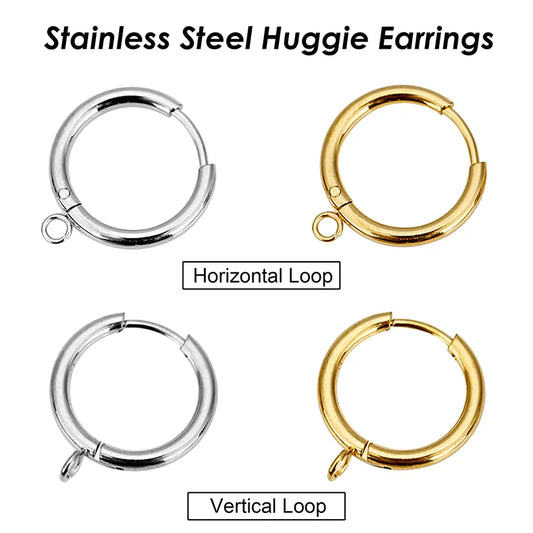 50 x Stainless Steel Huggie Earring Hooks with Loop, Gold Color Huggie Hoop Earring with Jump Ring for DIY Jewelry Findings