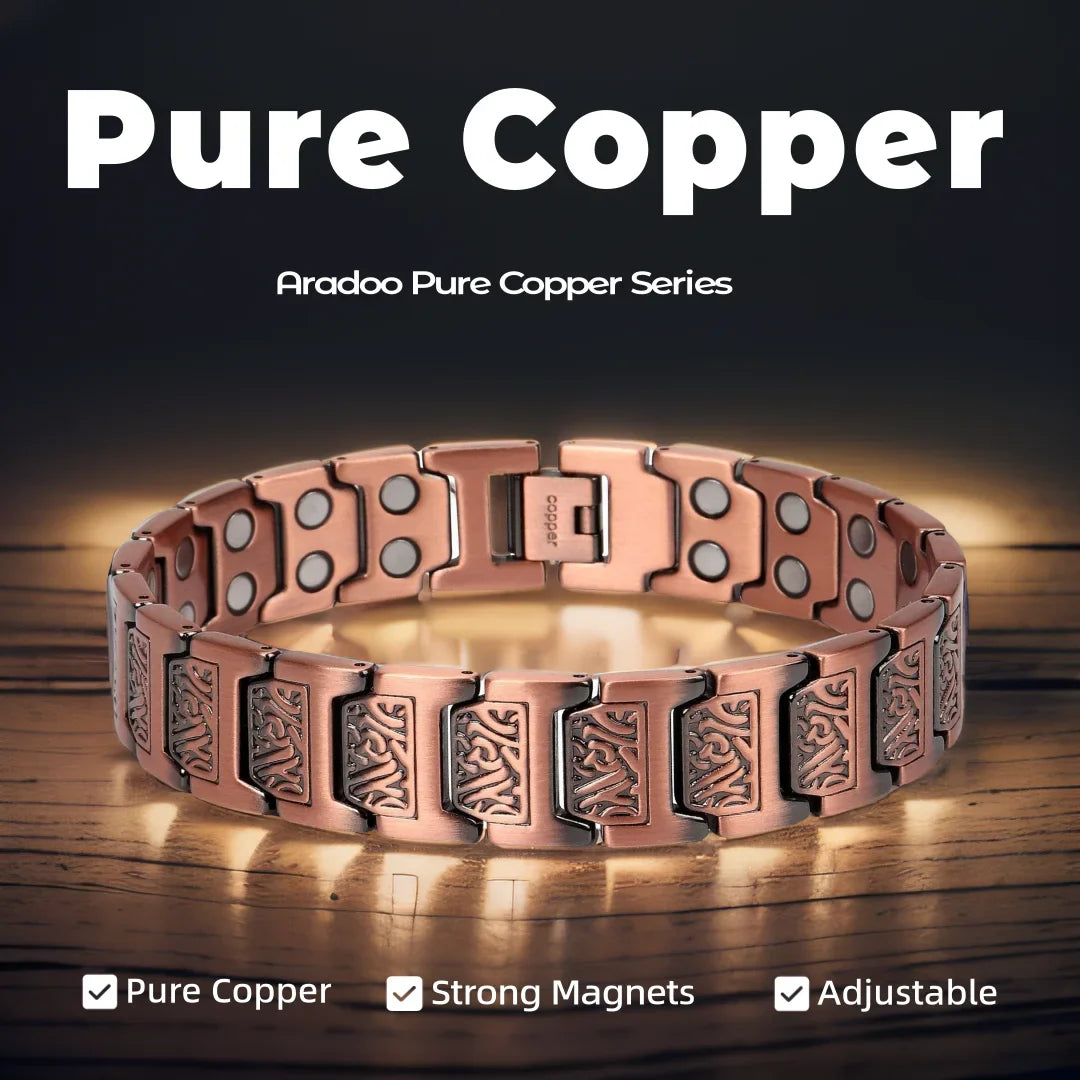 ARADOO Copper Bracelet for Men 100% Pure Copper Magnetic Link Bracelets Jewelry Gift with Adjustable Sizing Tool