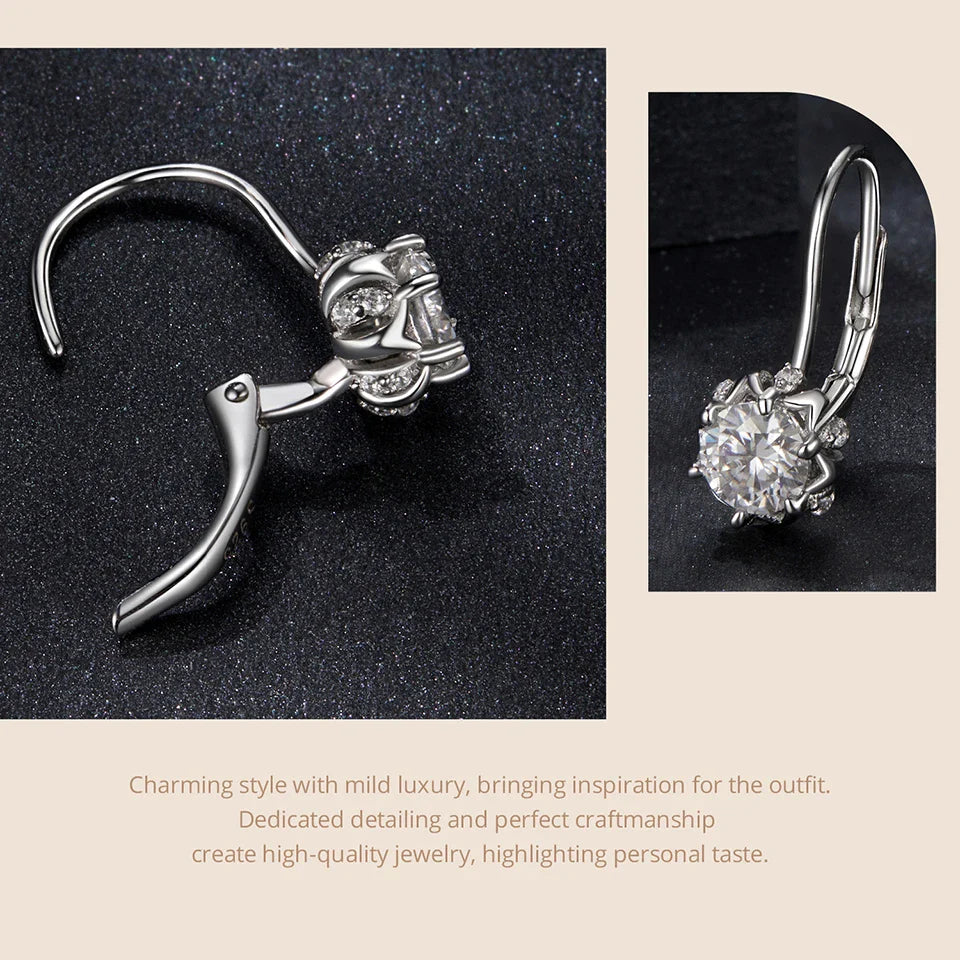 BAMOER Platinum Plated Moissanite Flower Earrings for Women, Round Cut Lab Diamond 925 Sterling Silver Hypoallergenic Earrings