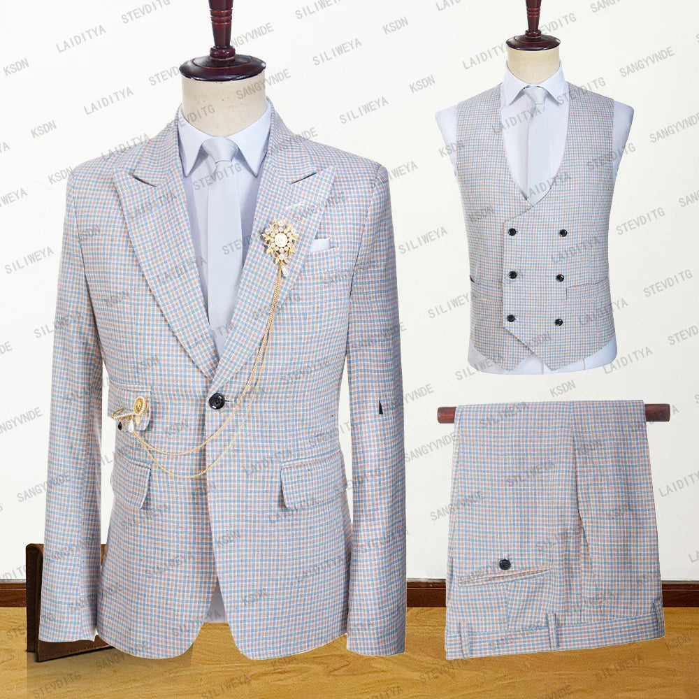 Prom Suits for Men: Men Linen Suits Formal Business Orange Blue Retro Classic Plaid
