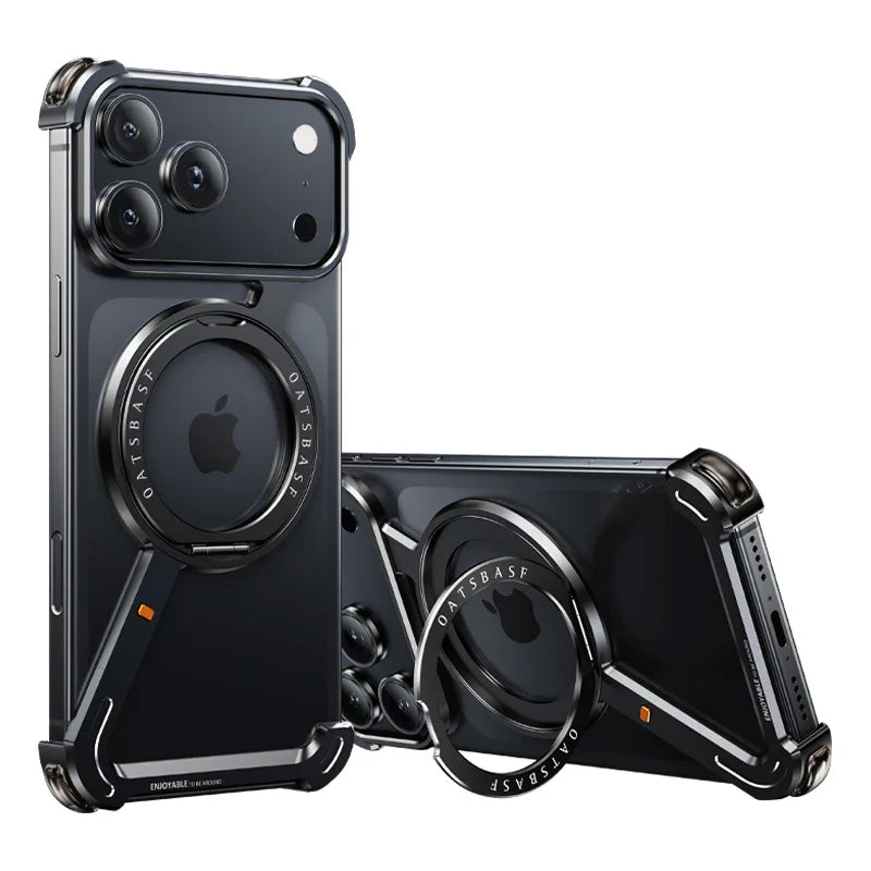 Eary Metal Magnetic Phone Case for iPhone 17 Pro Max/17 Pro/17 Air Magsafe 360°Rotate Stand Frameless Shockproof Protector Cover