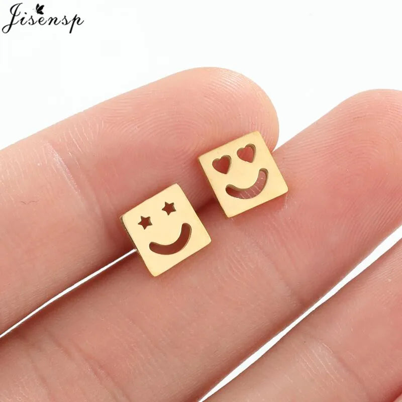 Mini Stainless Steel Earings Fashion Jewelry Cute Heart Music Leaf Bunny Sun Stud Earrings for Women Lion Ear Studs Pendientes