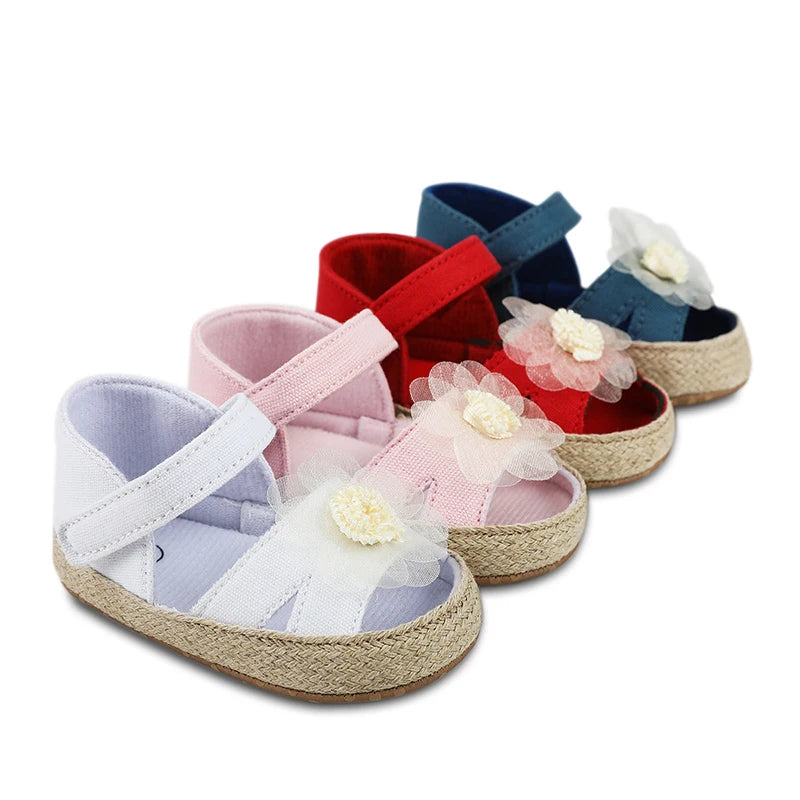 Baby Girls Shoes Spring Summer Cute Soft Retro Breathable Flower Decorate First Walkers Infant Toddler Princess Sandals 0-18M