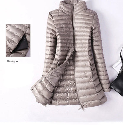 Women Down Jackets Ultra Light Duck Down Coat Long Puffer Jacket Slim Black