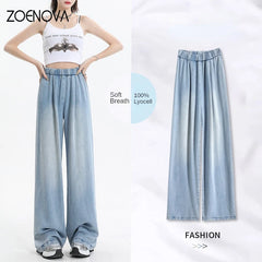 Summer Thin Soft Women's Jeans Lyocell Fabric Baggy Wide Leg Denim Pants