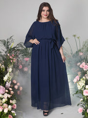 Plus Size Long Dresses Elegant Loose Half Sleeved Round Neck Maxi Dresses