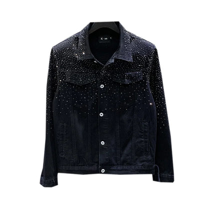 Fix Denim Jackets For Men Solid Long Sleeve Patchwork Loose Single Breasted