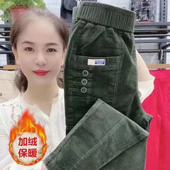 Women Warm Spring Winter Button Pockets Ruffles Vintage Pant