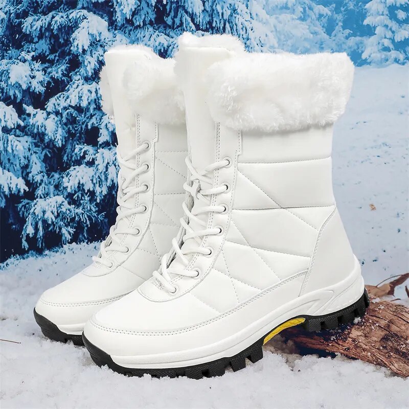 Moipheng Women Snow Boots Warm Plush Comfortable Platform Shoes